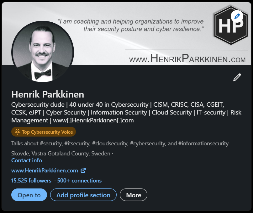 Henrik Parkkinen Top Cyberssecurity Voice